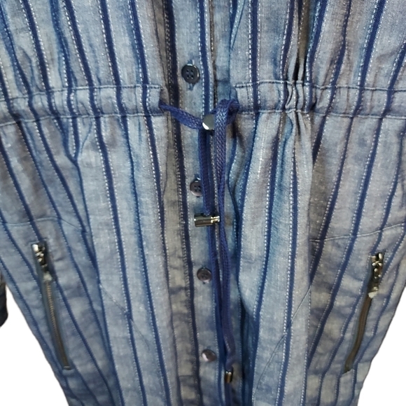 Etcetera E3 Blue striped NWT shirt dress drawstring waist collar, size 2 - Picture 5 of 15